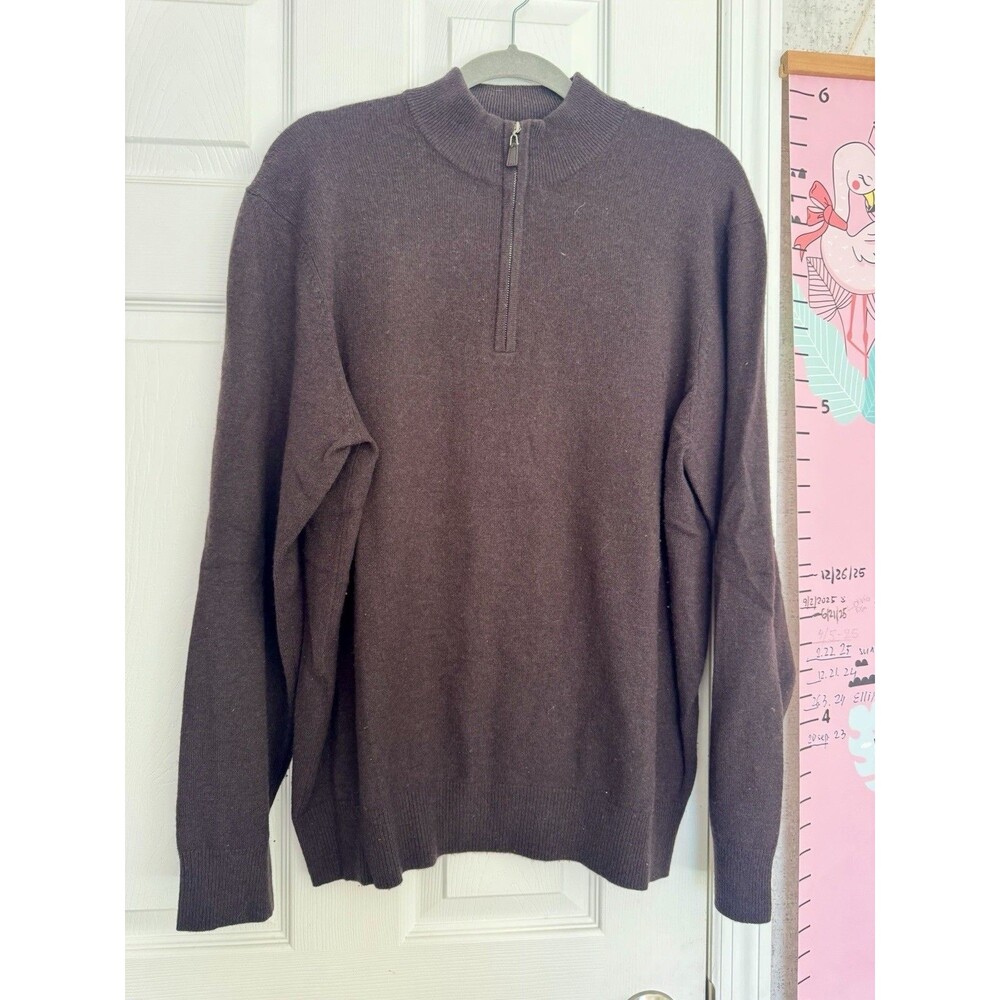 Barneys New York 100% Cashmere Sweater Mens Brown Large Zipp 3/4